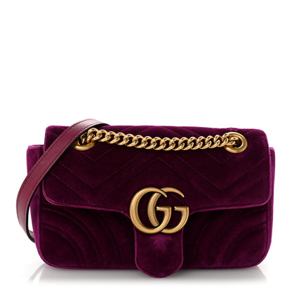 Gucci Velvet Matelasse Mini GG Marmont Shoulder Bag Fuchsia Violet Cyclamen 1 of 13