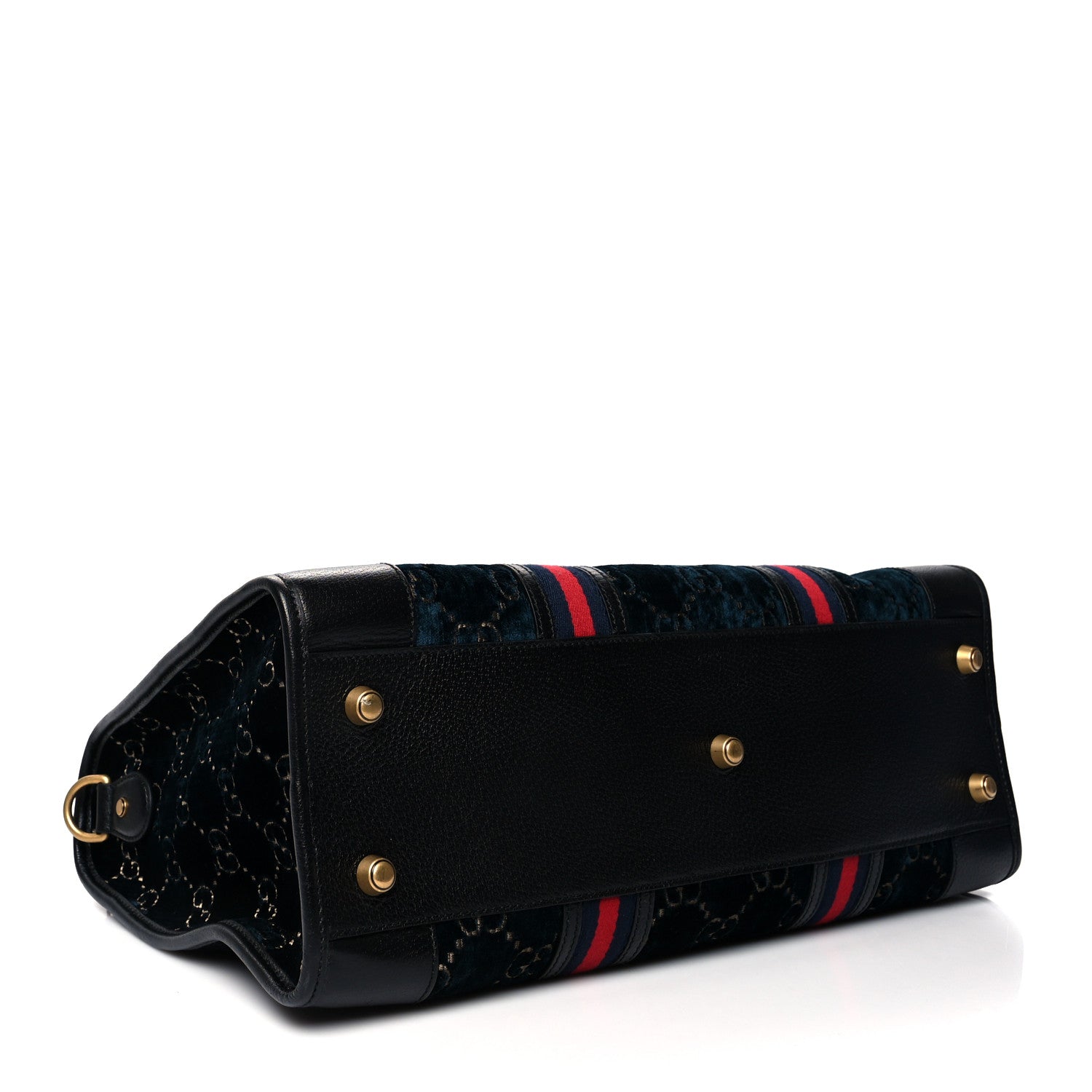 Gucci Velvet GG Monogram Textured Calfskin Web Medium Duffle Bag Blue Beige Black 4 of 13