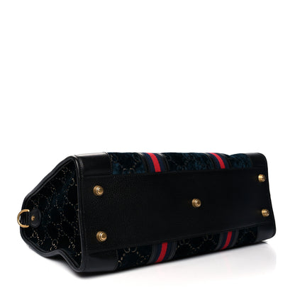 Gucci Velvet GG Monogram Textured Calfskin Web Medium Duffle Bag Blue Beige Black 4 of 13