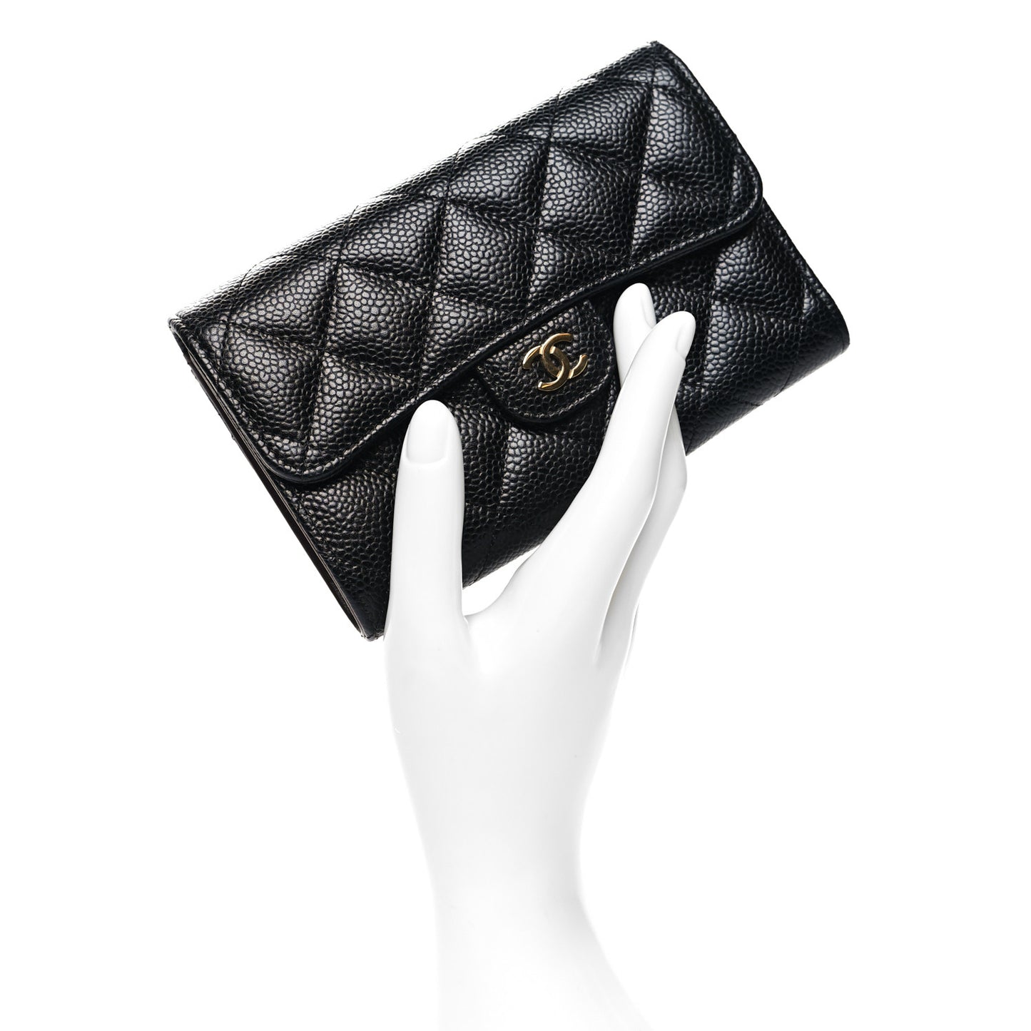 Caviar Quilted Medium Flap Wallet Black