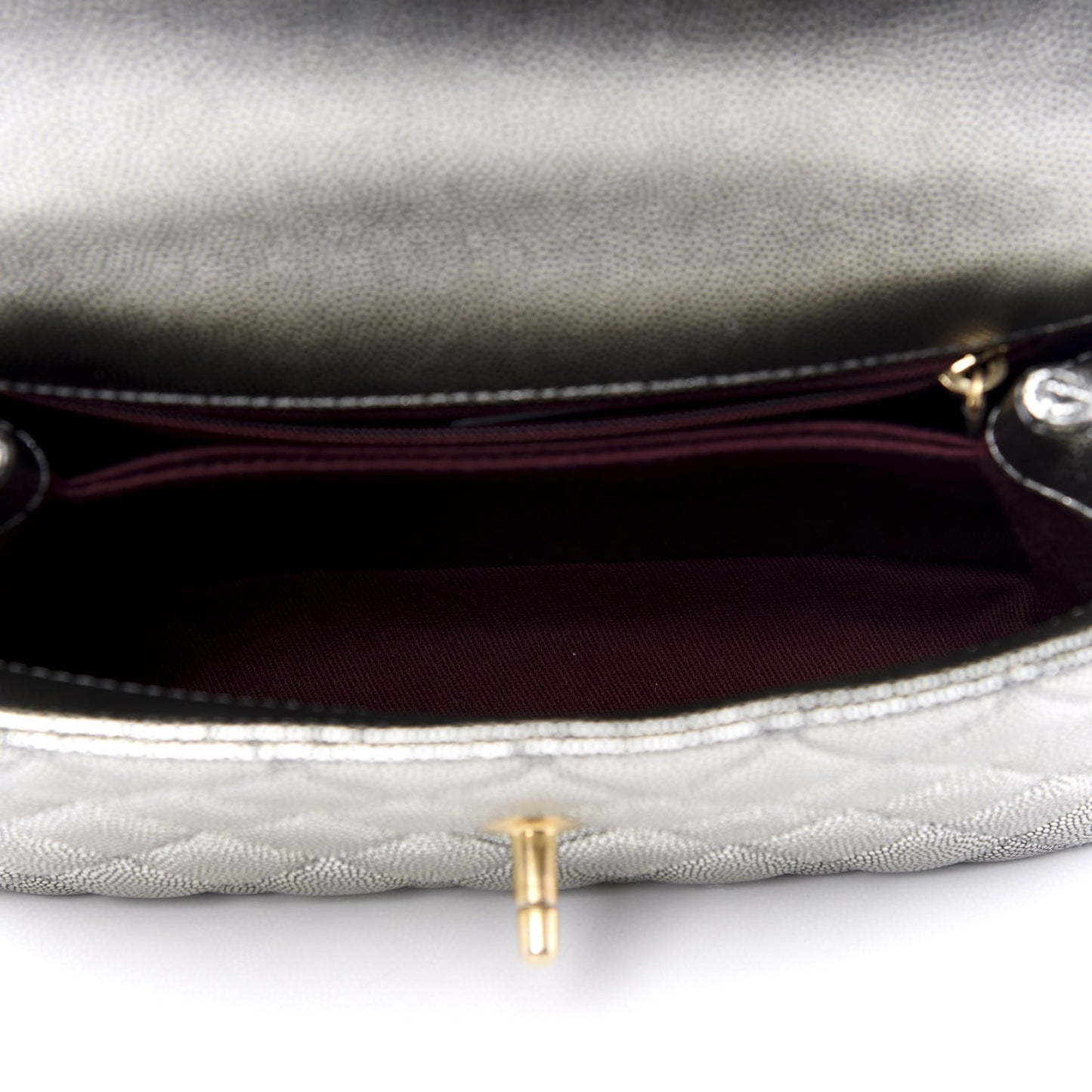 Metallic Caviar Quilted Mini Coco Handle Flap Silver