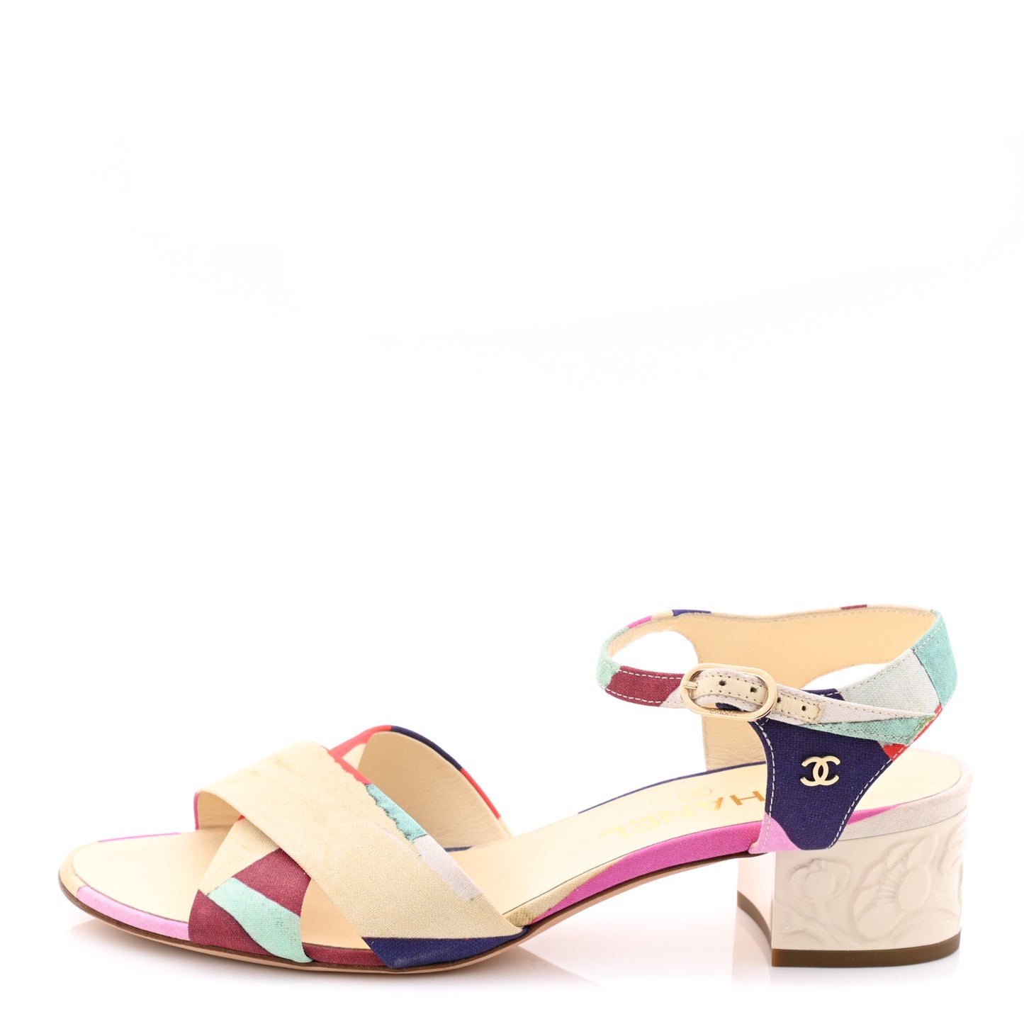 Fabric Camellia Embossed Sandals 38.5 Multicolor