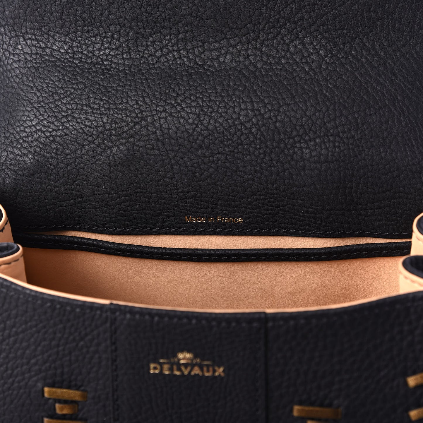 Crispy Calfskin Tribal Stitch Mini Brillant Satchel Black Bronze