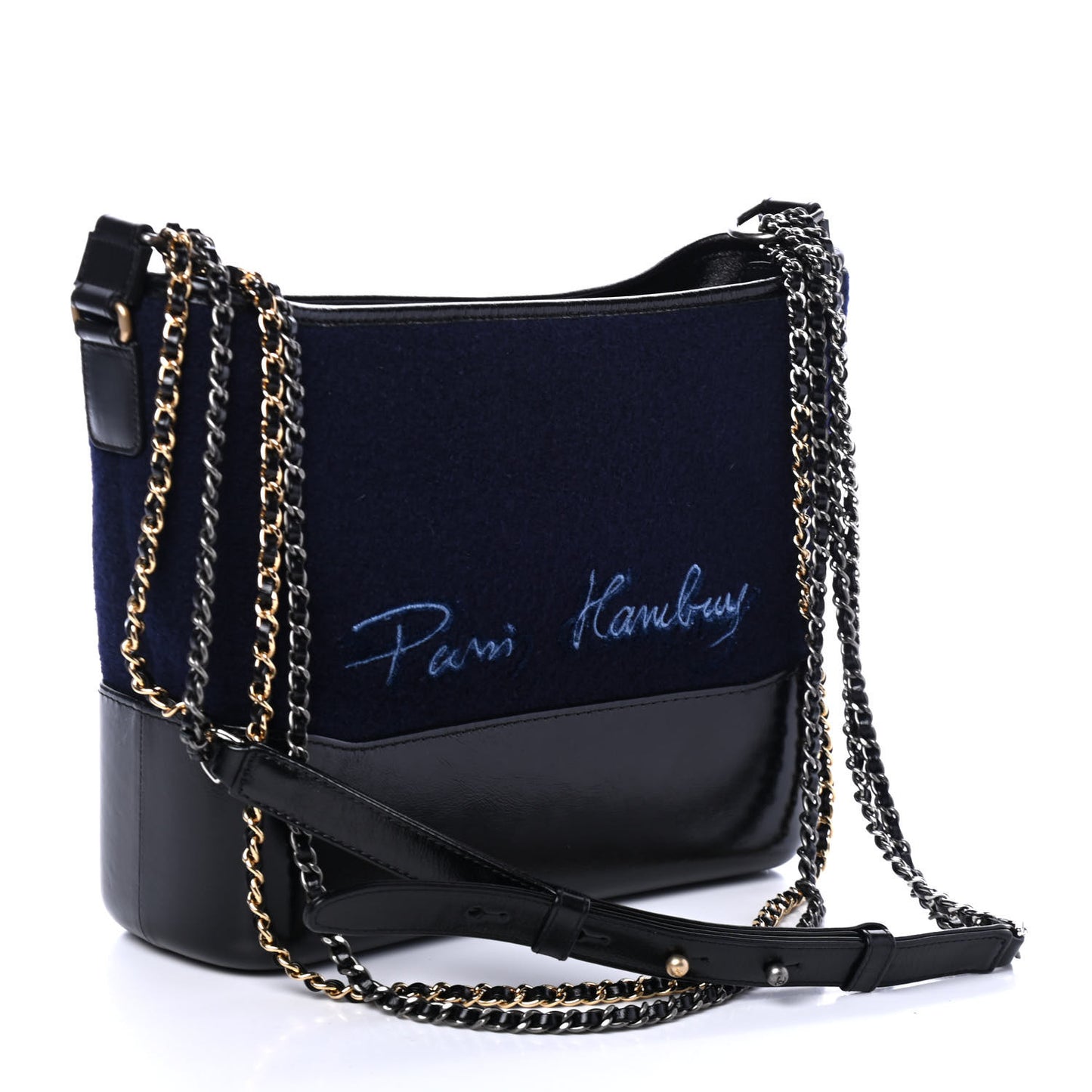 Wool Embroidered Medium Gabrielle Hobo Dark Navy Blue