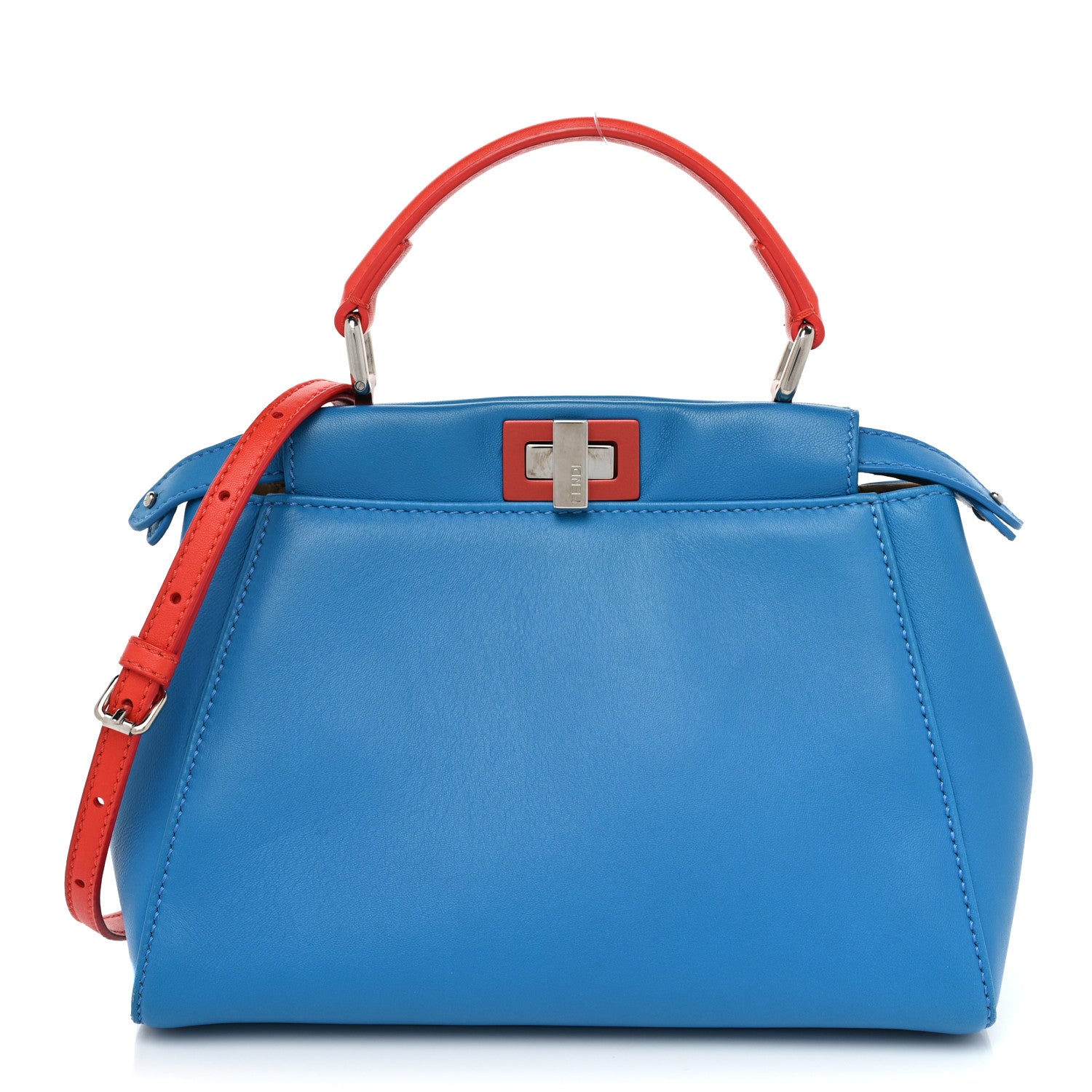 Fendi Nappa Colorblock Mini Peekaboo Iconic Satchel Blue Royal Papavero Cuoio 1 of 12
