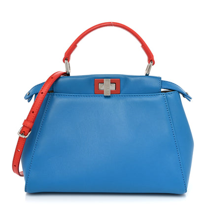 Fendi Nappa Colorblock Mini Peekaboo Iconic Satchel Blue Royal Papavero Cuoio 1 of 12