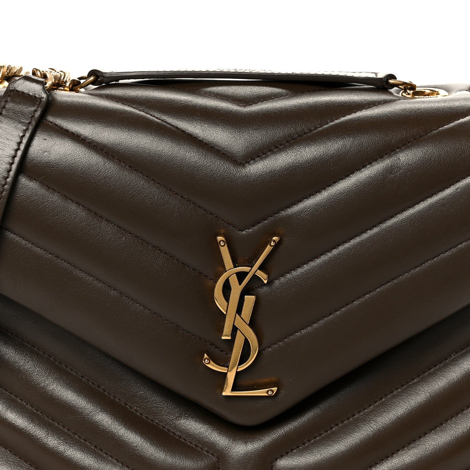 Saint Laurent Calfskin Y Quilted Monogram Medium Loulou Chain Satchel Soil Brown 9 of 11