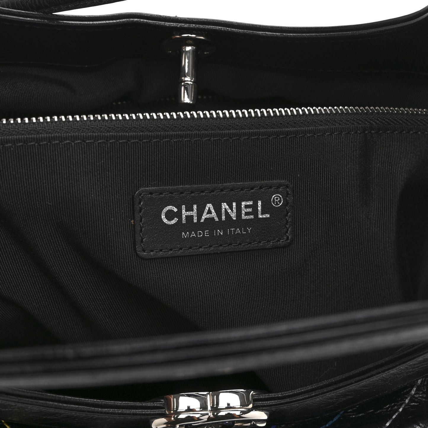 Glazed Calfskin Chevron Stitched Large 31 Shopping Bag Black Multicolor