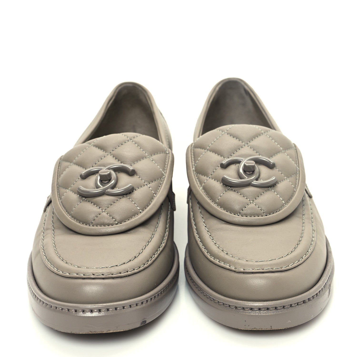 Chanel Shiny Lambskin Quilted CC Turnlock Loafers 38.5 Grey 3 of 11