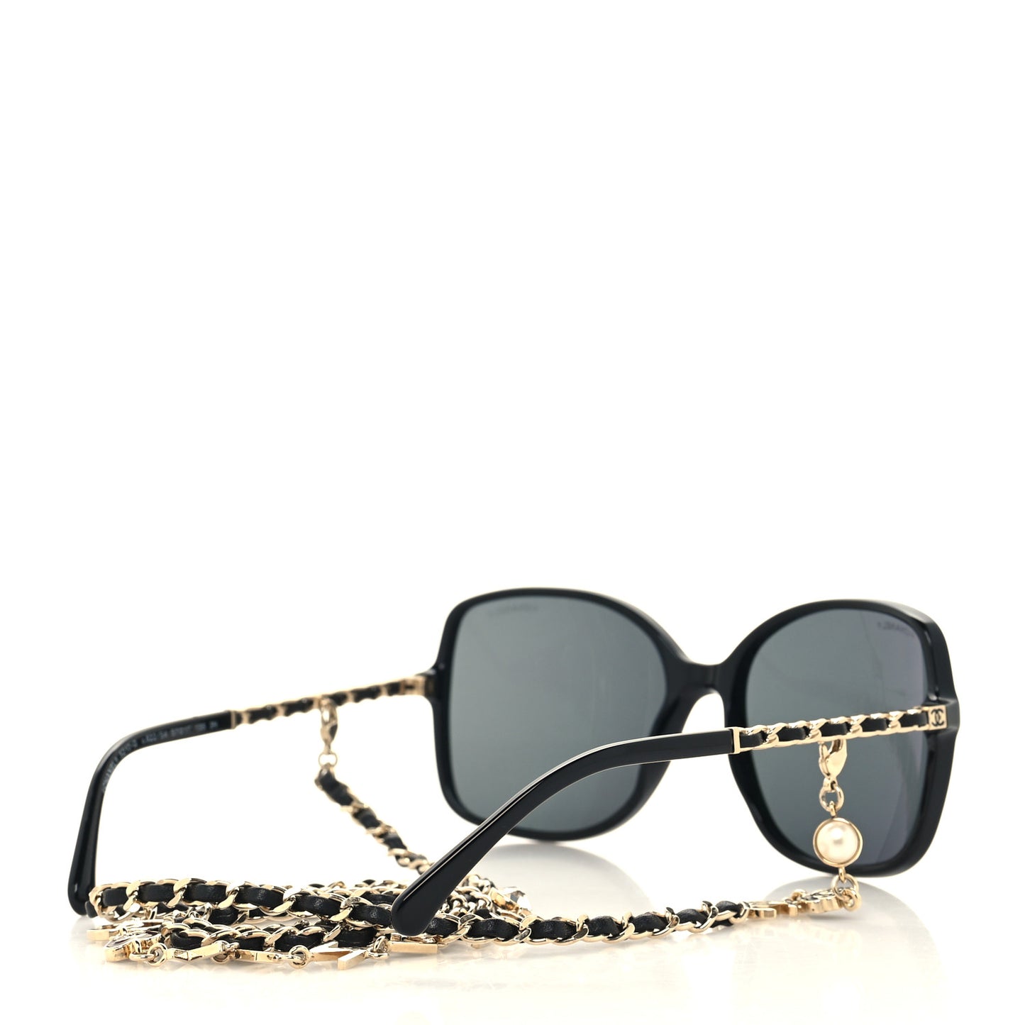 Acetate Metal Calfskin Square Chain Sunglasses 5210-Q Black Gray