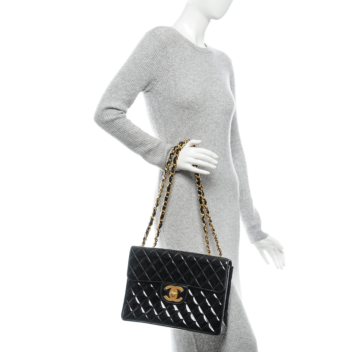 Quilted Patent Quilted Jumbo Flap Black