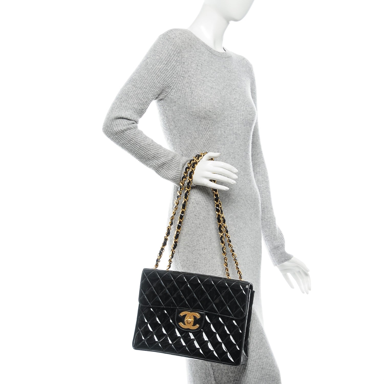 Chanel Quilted Patent Quilted Jumbo Flap Black 2 of 9