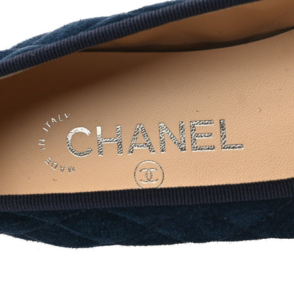 Chanel Suede Calfskin Quilted Cap Toe CC Ballerina Flats 38 Navy 8 of 9