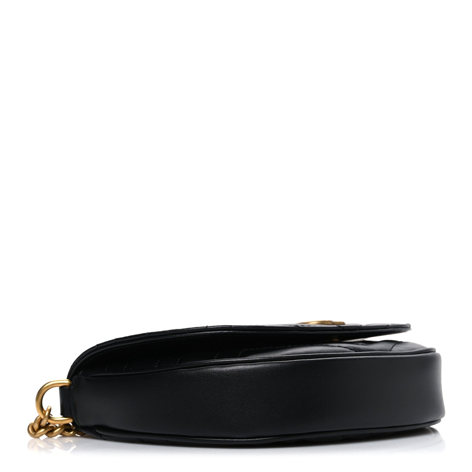 Gucci Calfskin Matelasse Mini GG Marmont Chain Half Moon Crossbody Bag Black 3 of 9
