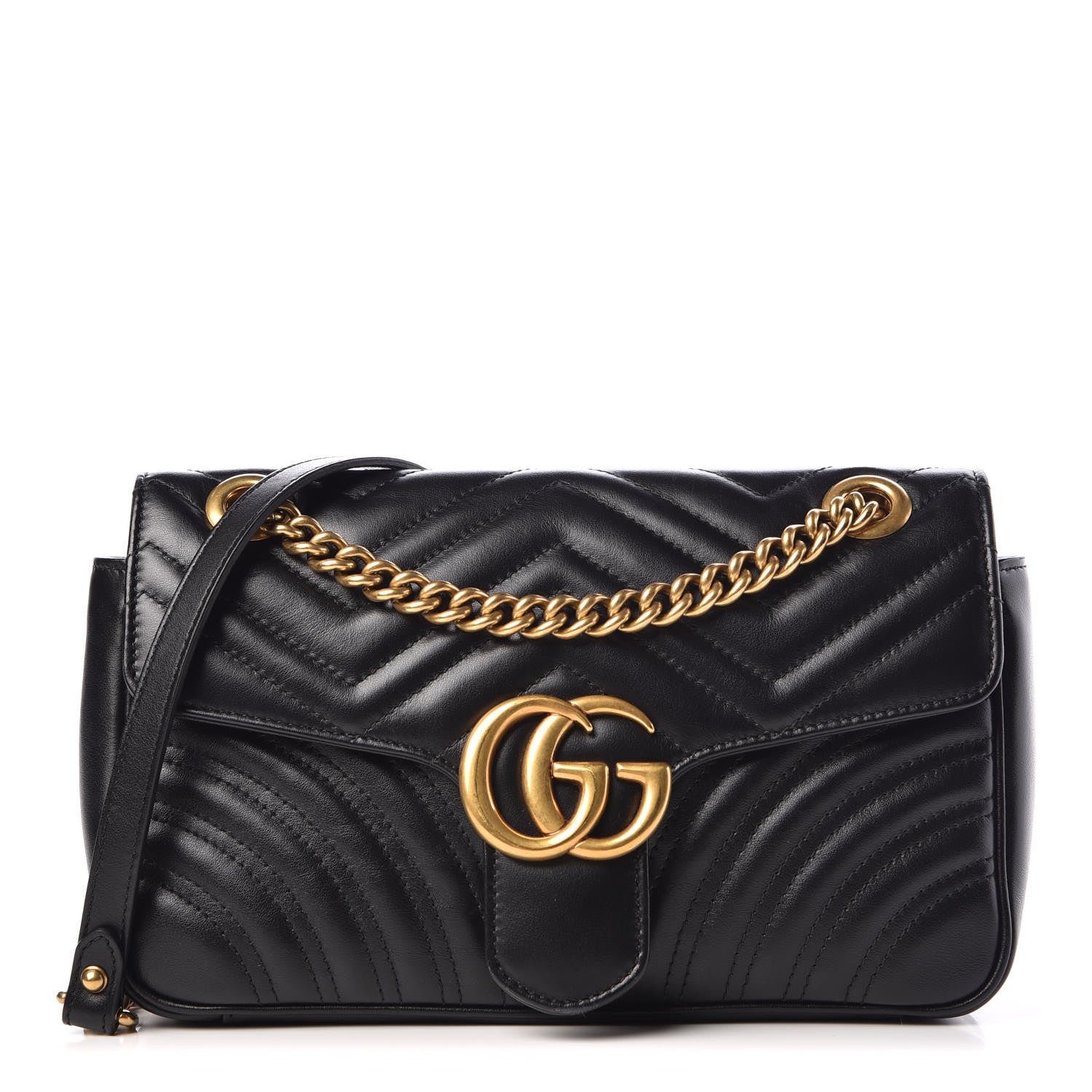 Gucci Calfskin Matelasse Small GG Marmont Shoulder Bag Black 1 of 10