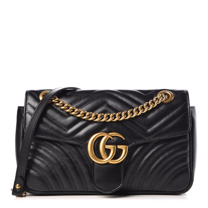 Gucci Calfskin Matelasse Small GG Marmont Shoulder Bag Black 1 of 10