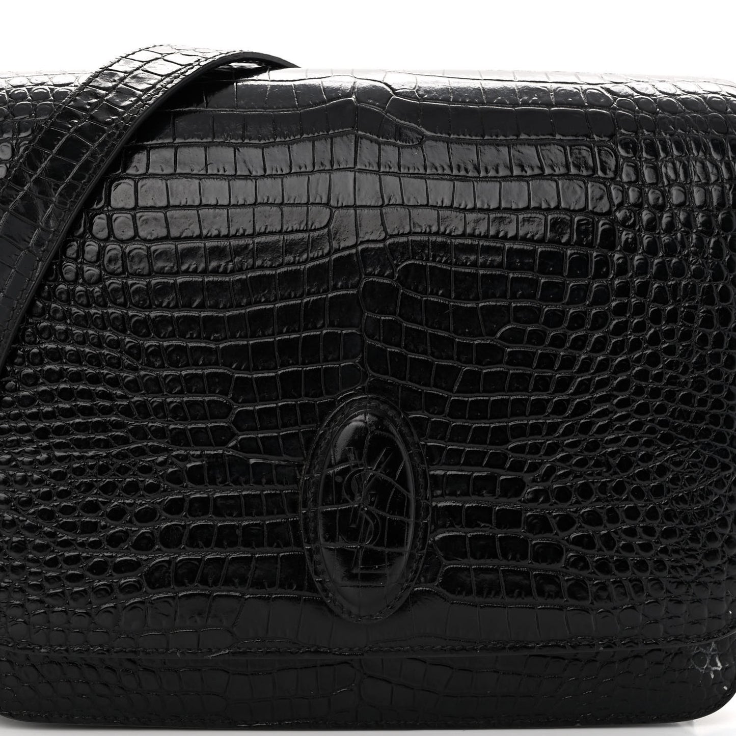 Calfskin Crocodile Embossed New Besace Crossbody Bag Black