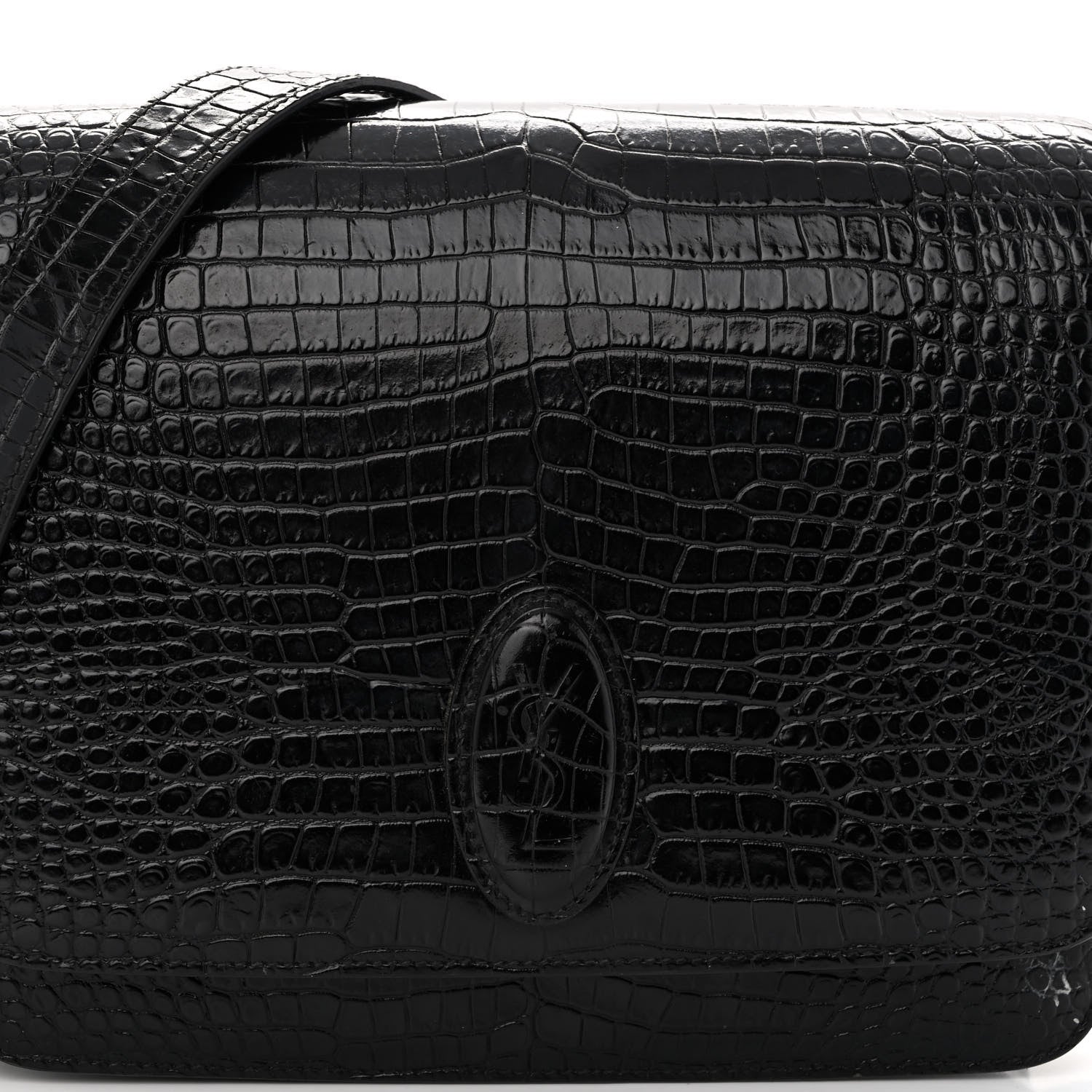 Saint Laurent Calfskin Crocodile Embossed New Besace Crossbody Bag Black 8 of 12