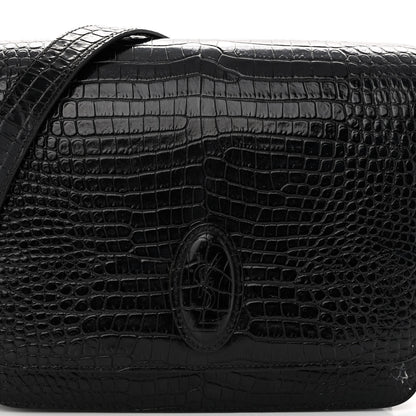 Saint Laurent Calfskin Crocodile Embossed New Besace Crossbody Bag Black 8 of 12