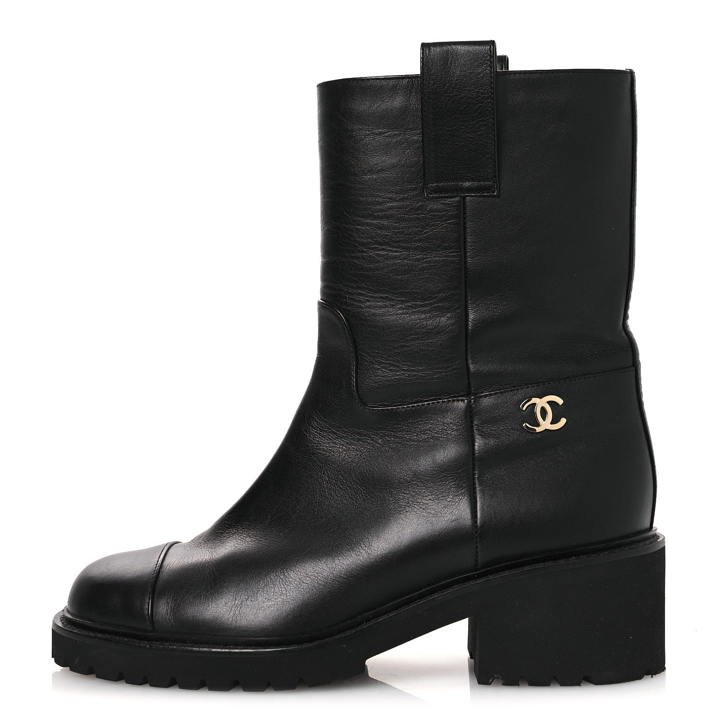 Chanel Calfskin CC Ankle Boots 37.5 Black 1 of 10