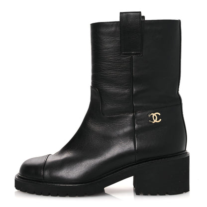 Chanel Calfskin CC Ankle Boots 37.5 Black 1 of 10