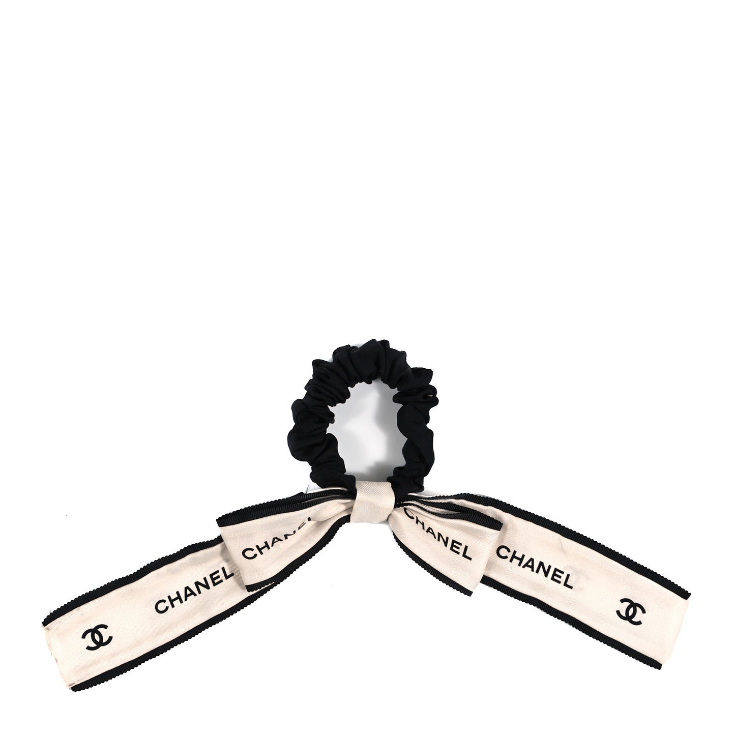 Silk Logo Hair Tie Ivory Black