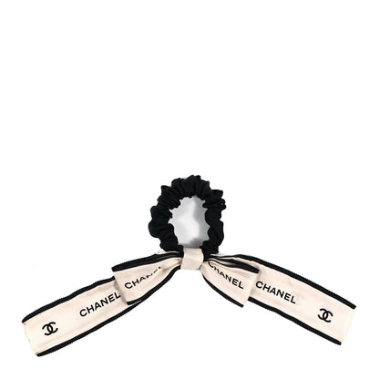 Chanel Silk Logo Hair Tie Ivory Black 1 of 4