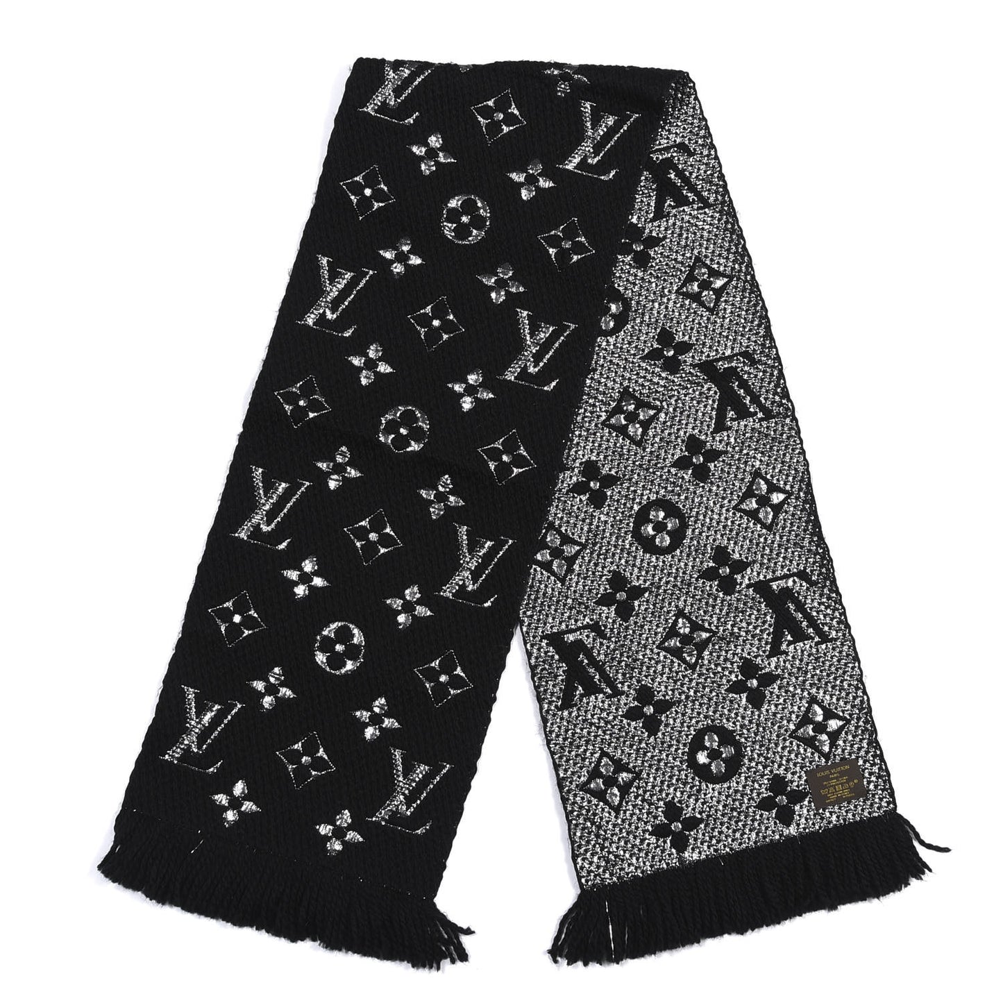 Wool Silk Logomania Shine Scarf Black