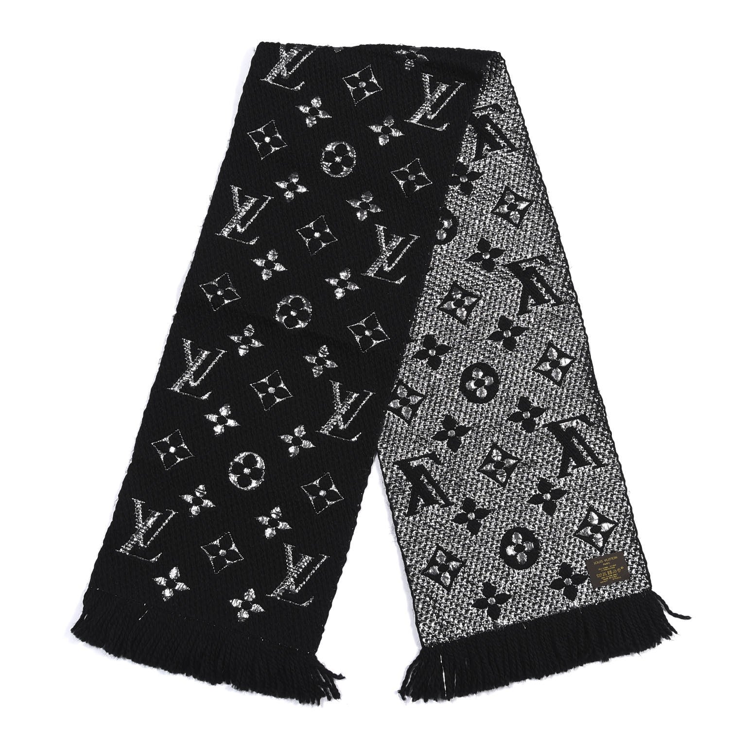 Louis Vuitton Wool Silk Logomania Shine Scarf Black 2 of 3