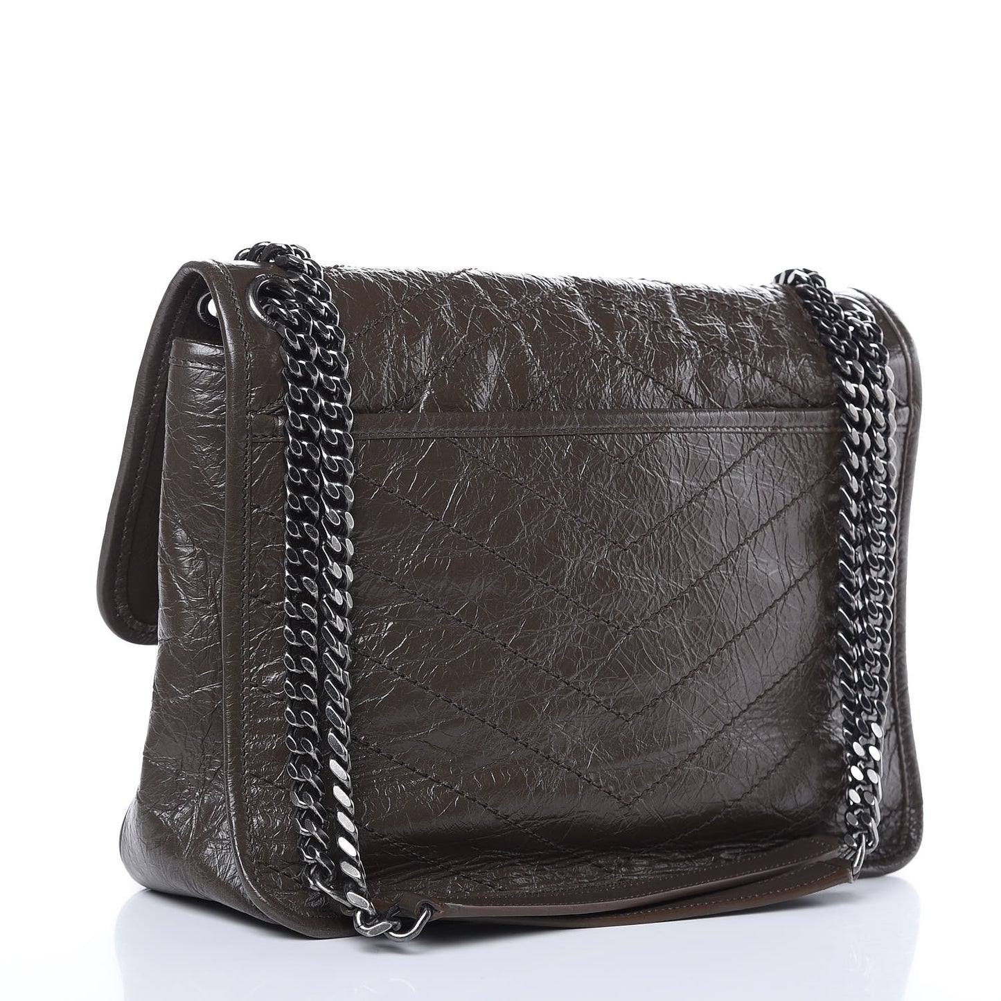 Crinkled Calfskin Matelasse Monogram Medium Niki Chain Satchel Faggio