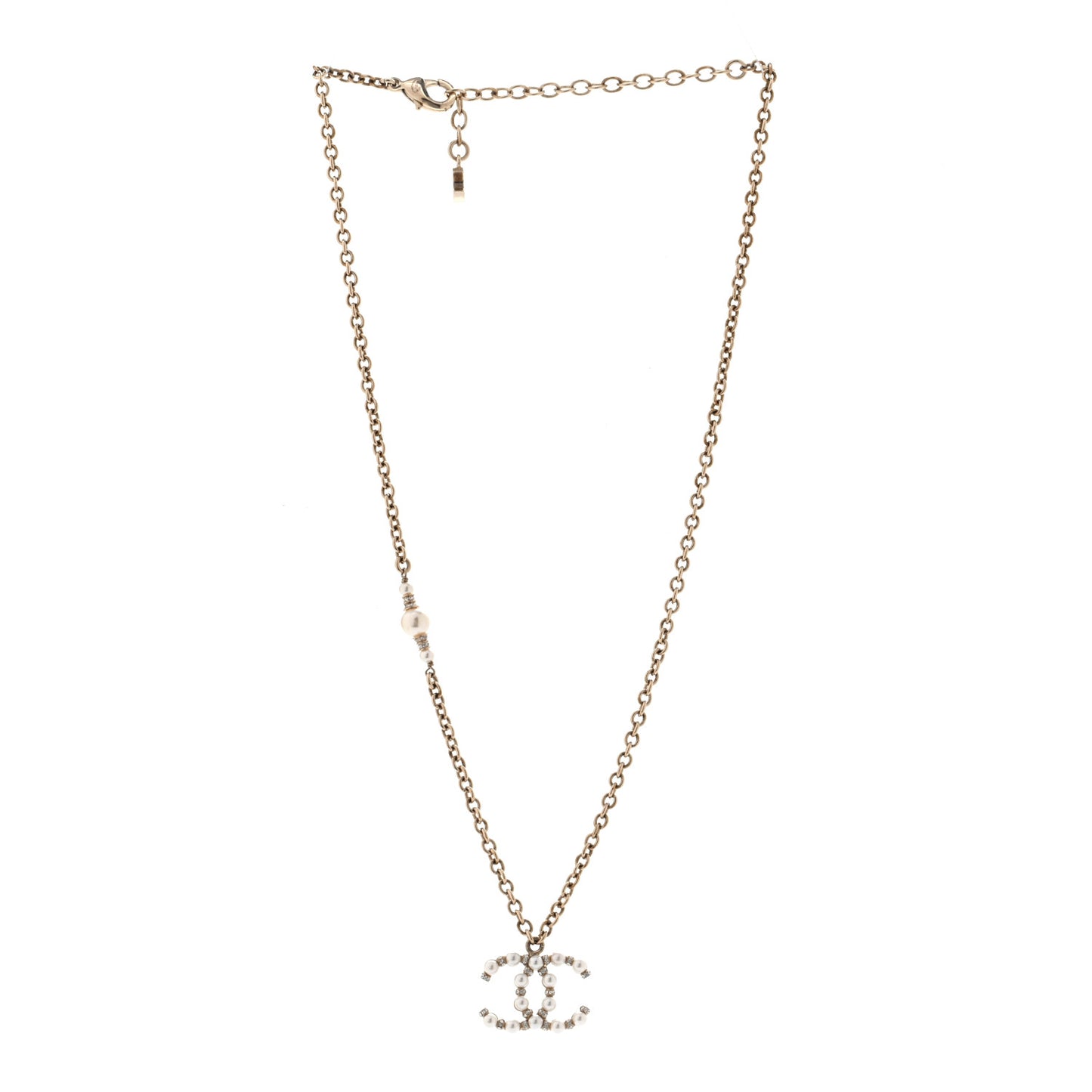 Crystal Pearl Nefertiti CC Pendant Necklace Gold
