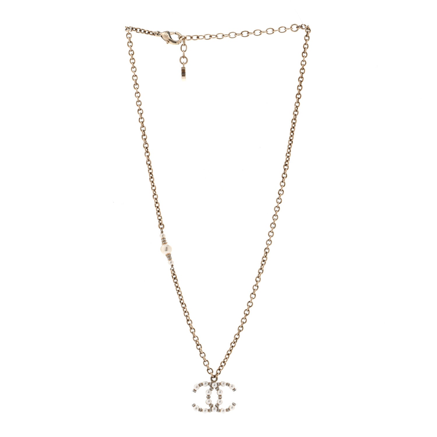 Chanel Crystal Pearl Nefertiti CC Pendant Necklace Gold 3 of 6