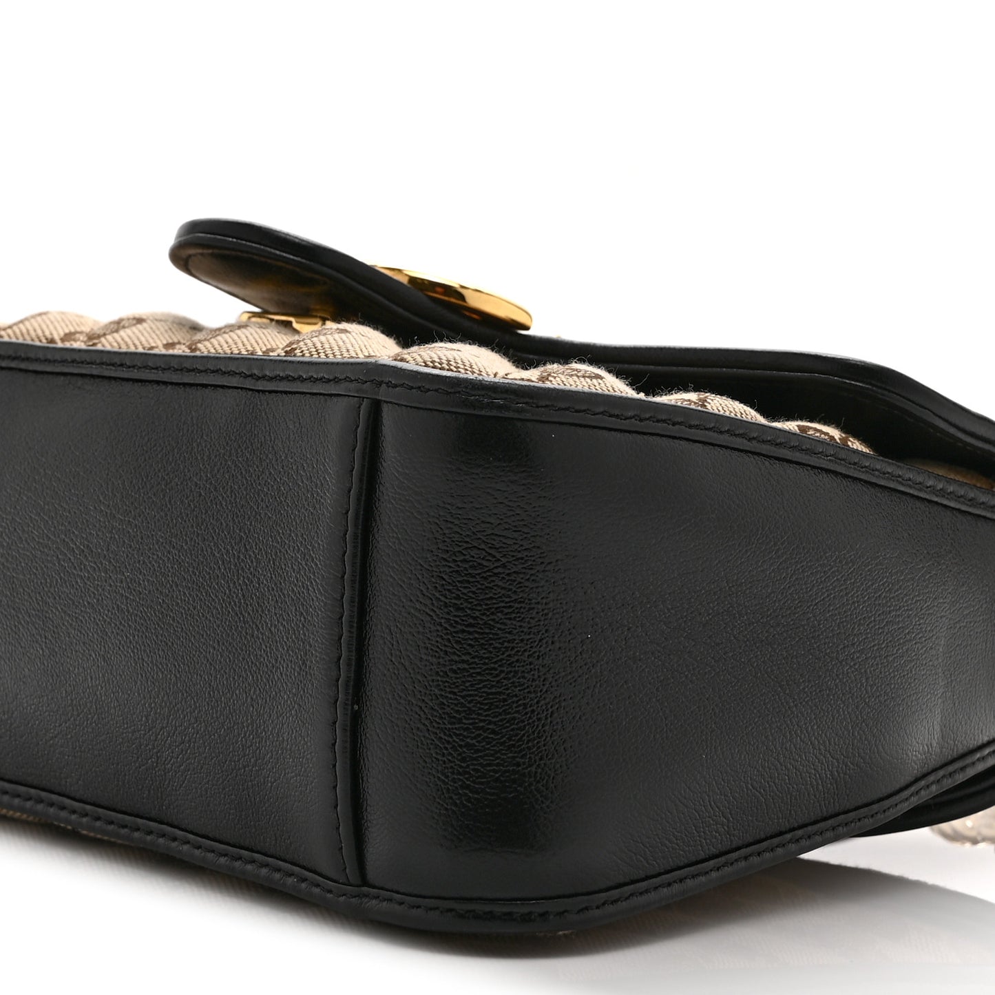 Monogram Azalea Calfskin Matelasse Diagonal Mini GG Marmont Top Handle Shoulder Bag Beige Ebony Black