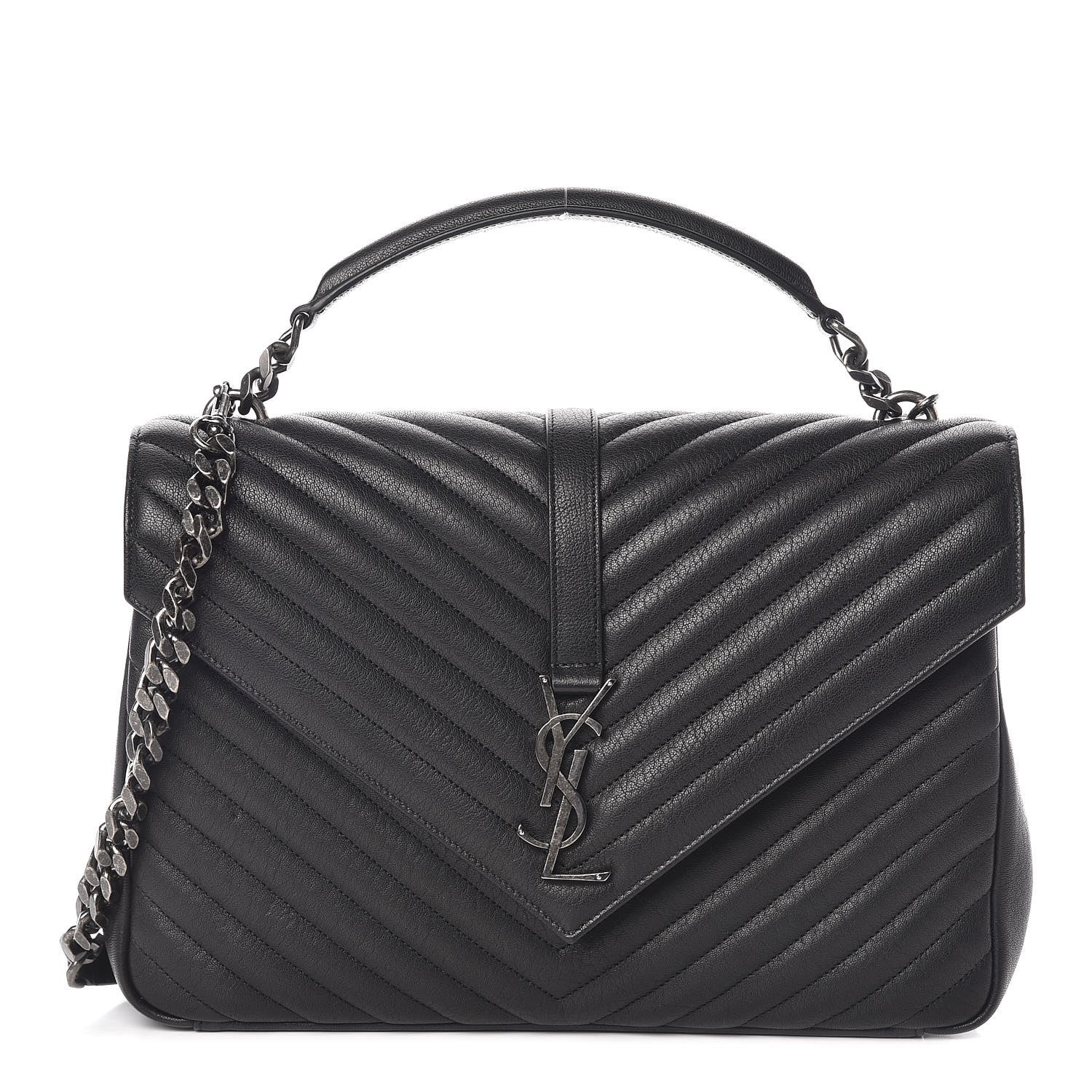 Saint Laurent Sheepskin Matelasse Chevron Monogram Large College Satchel Black 1 of 13