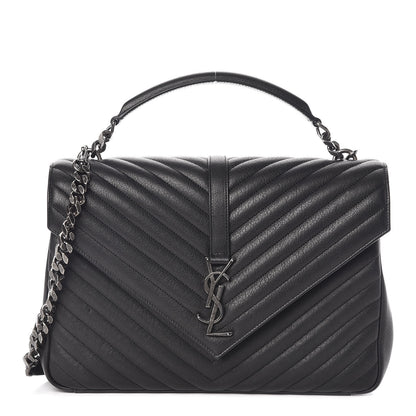 Saint Laurent Sheepskin Matelasse Chevron Monogram Large College Satchel Black 1 of 13