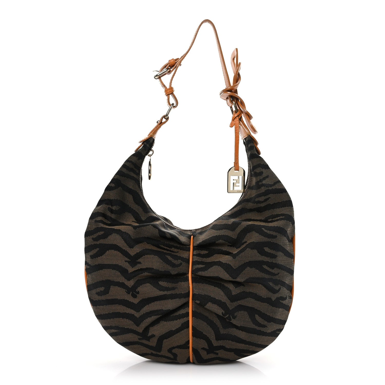 Fendi Fabric Cuoio Tiger Print Hobo Tobacco Mandarino 1 of 9