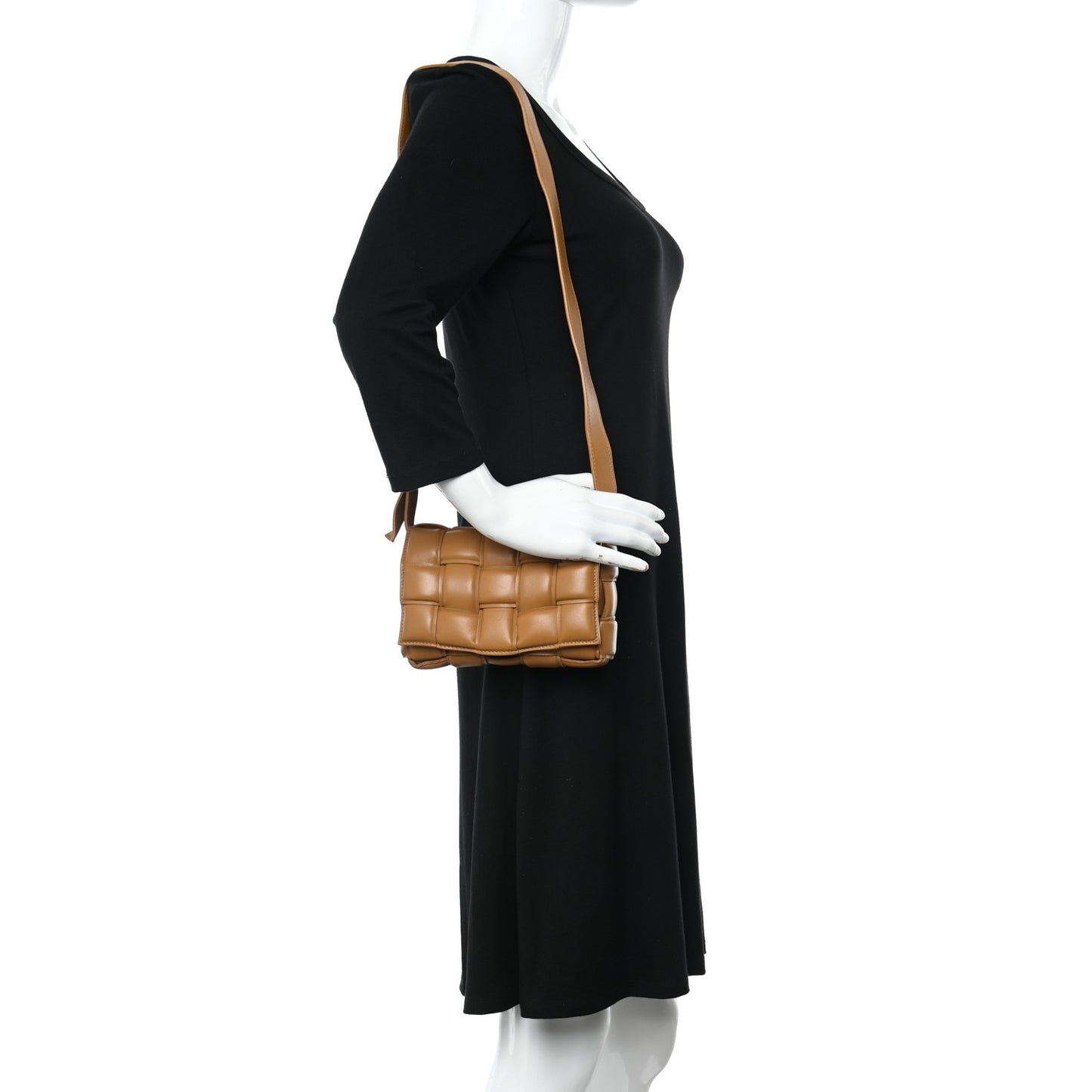 Nappa Maxi Intreccio Padded Cassette Crossbody Bag Caramel