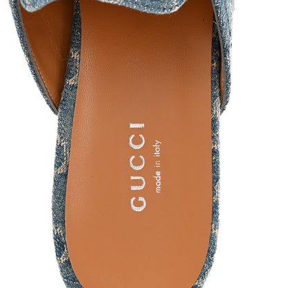 Gucci New Denim GG Malaga Kid Womens Princetown Slippers 37.5 Light Blue Royale 8 of 10