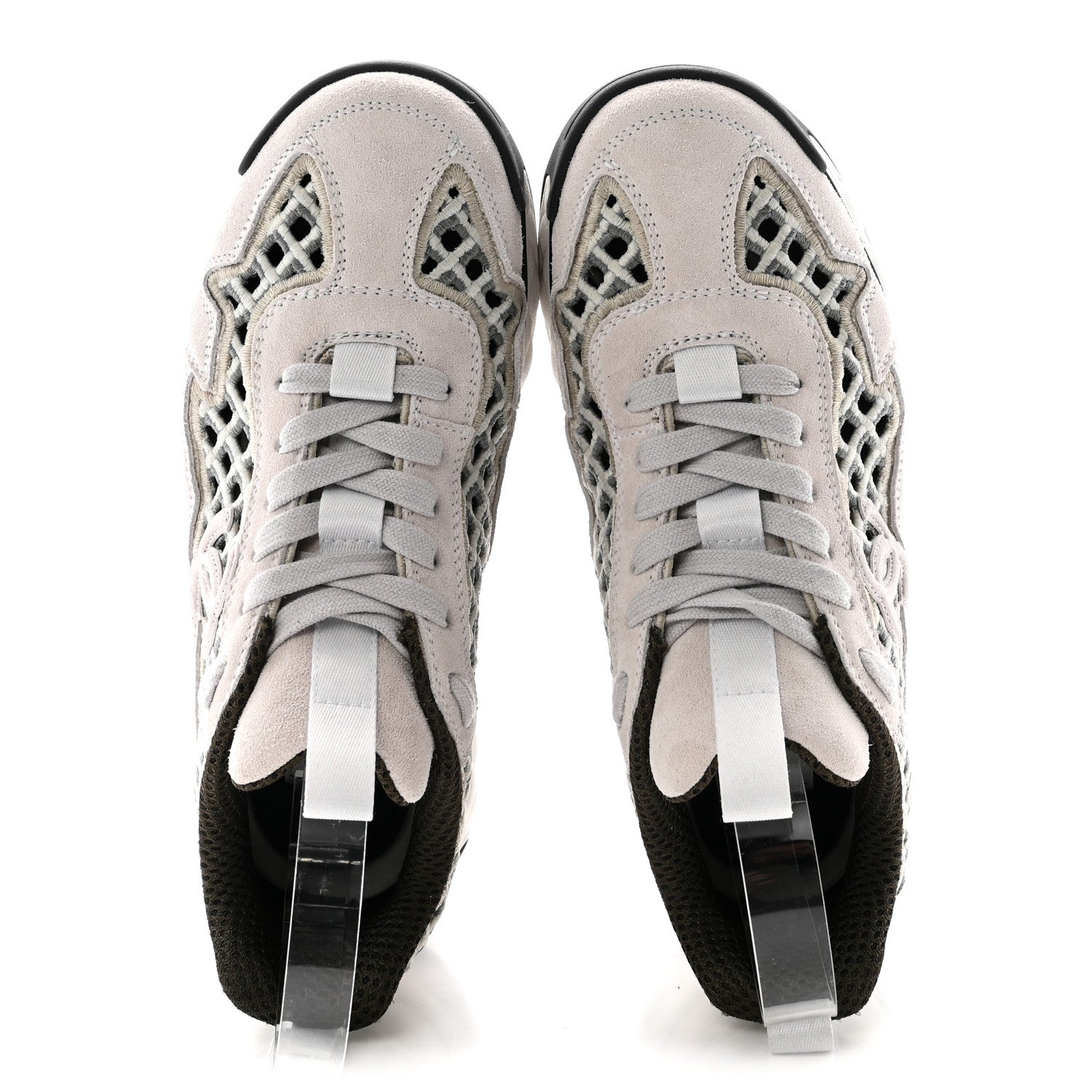 Chanel Suede Calfskin Embroidered CC Sneakers 35.5 Ecru Light Gray 2 of 9
