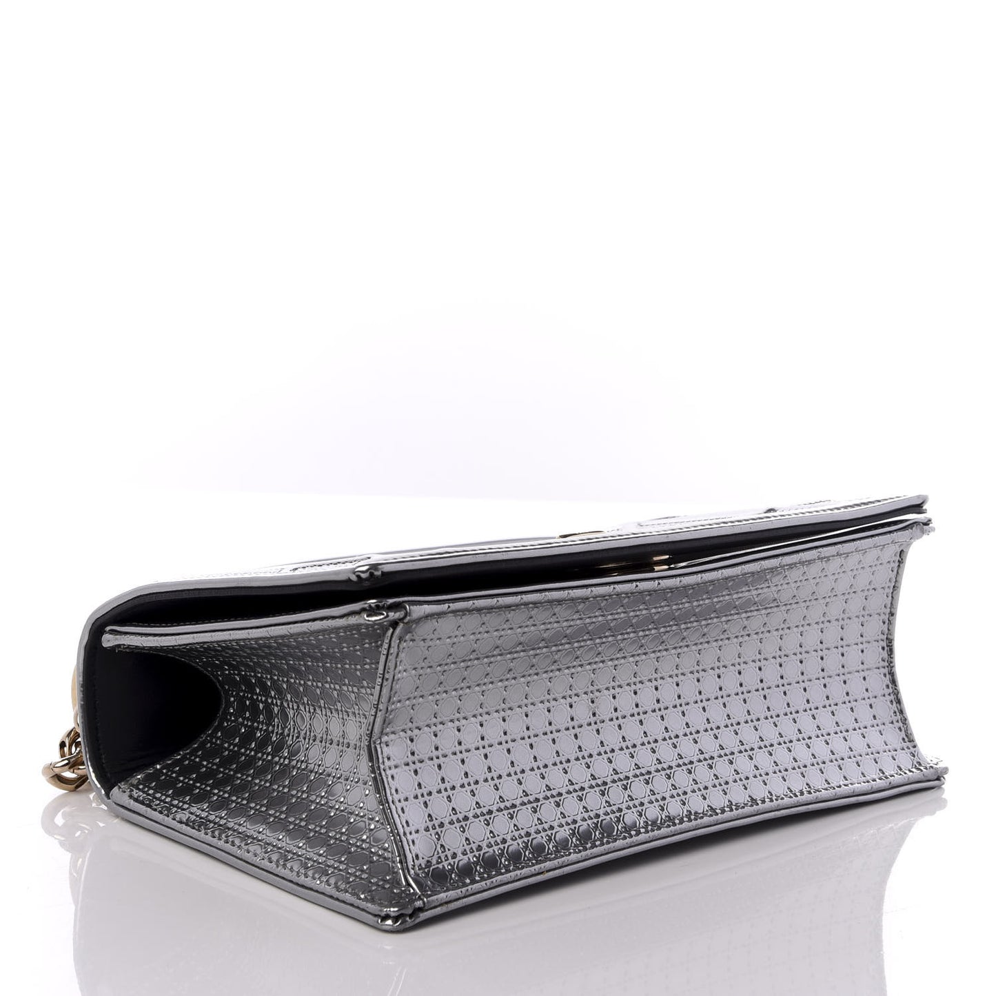 Metallic Patent Micro-Cannage Small Diorama Flap Bag Silver