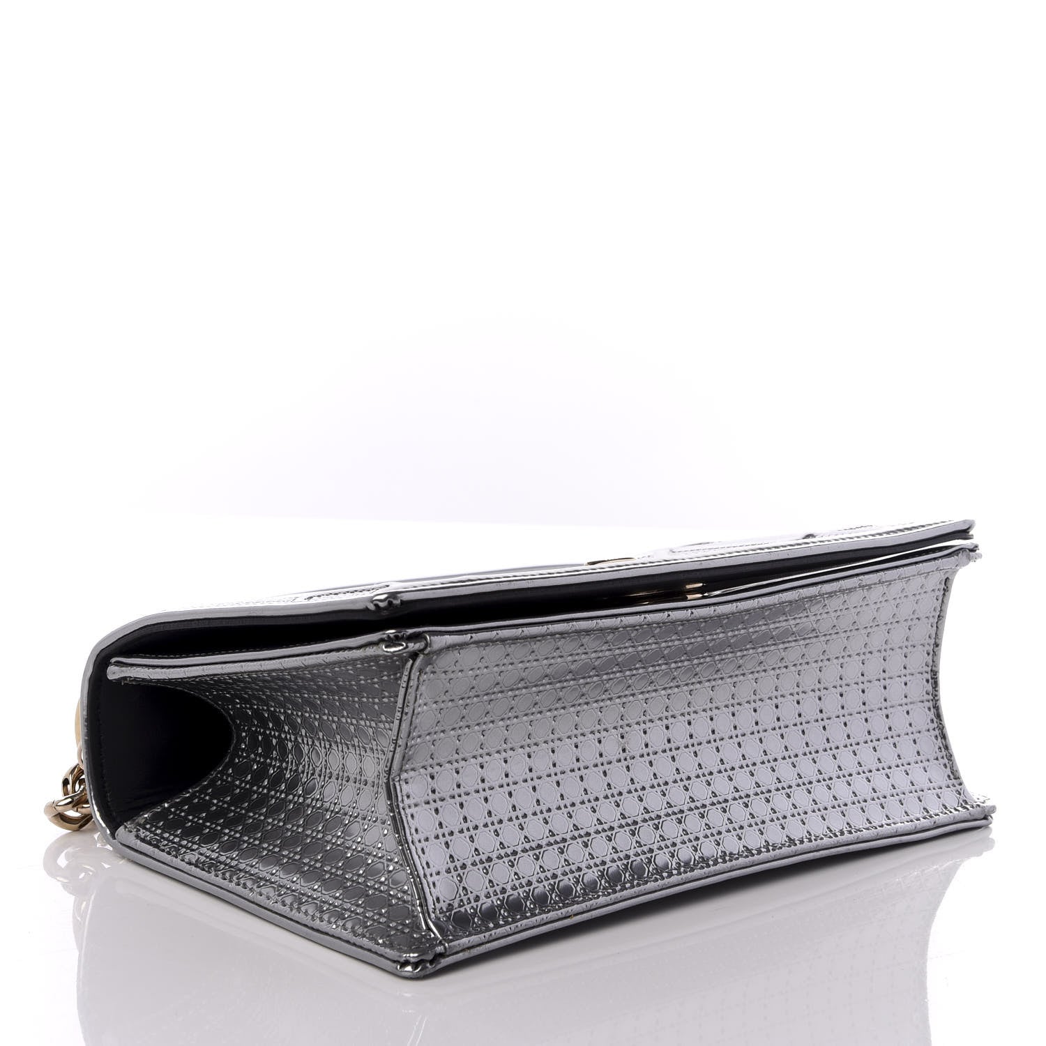 Christian Dior Metallic Patent Micro-Cannage Small Diorama Flap Bag Silver 3 of 8