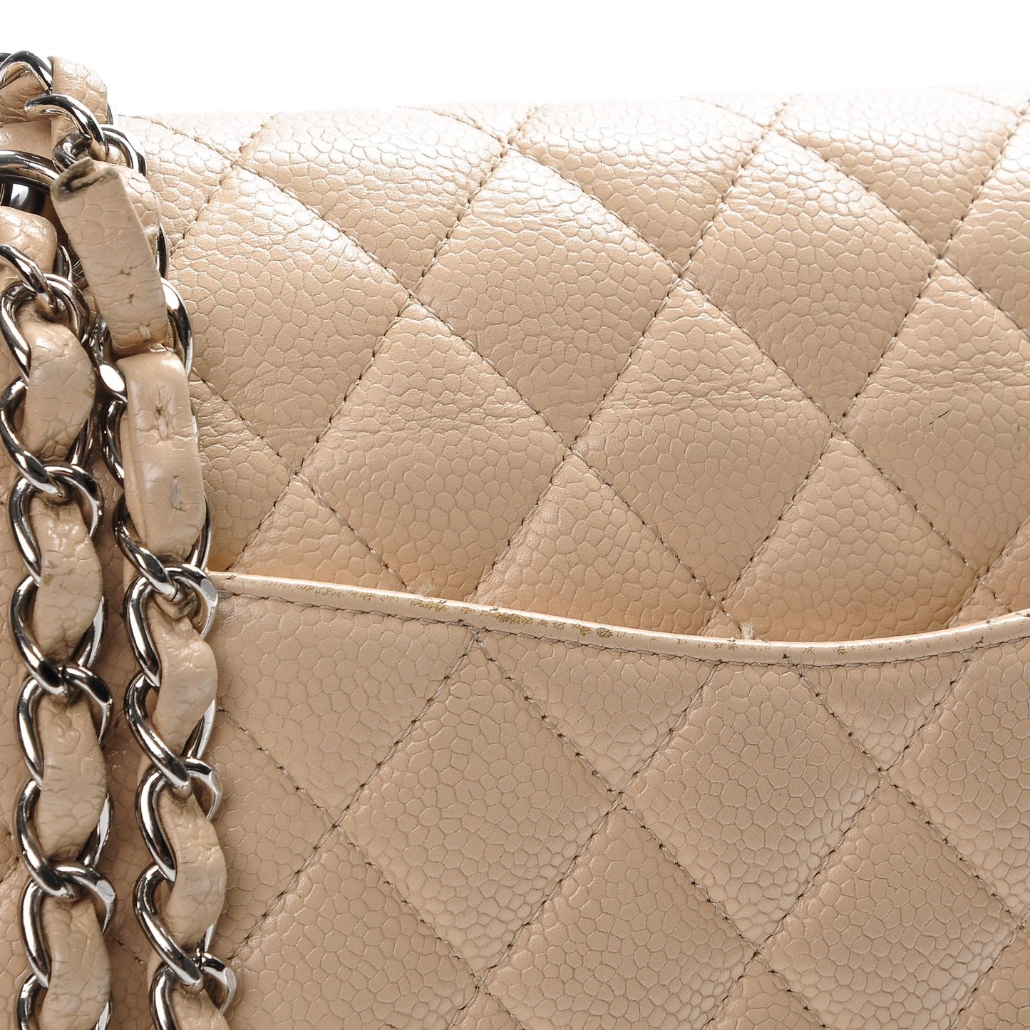 Caviar Quilted Medium Double Flap Beige Clair
