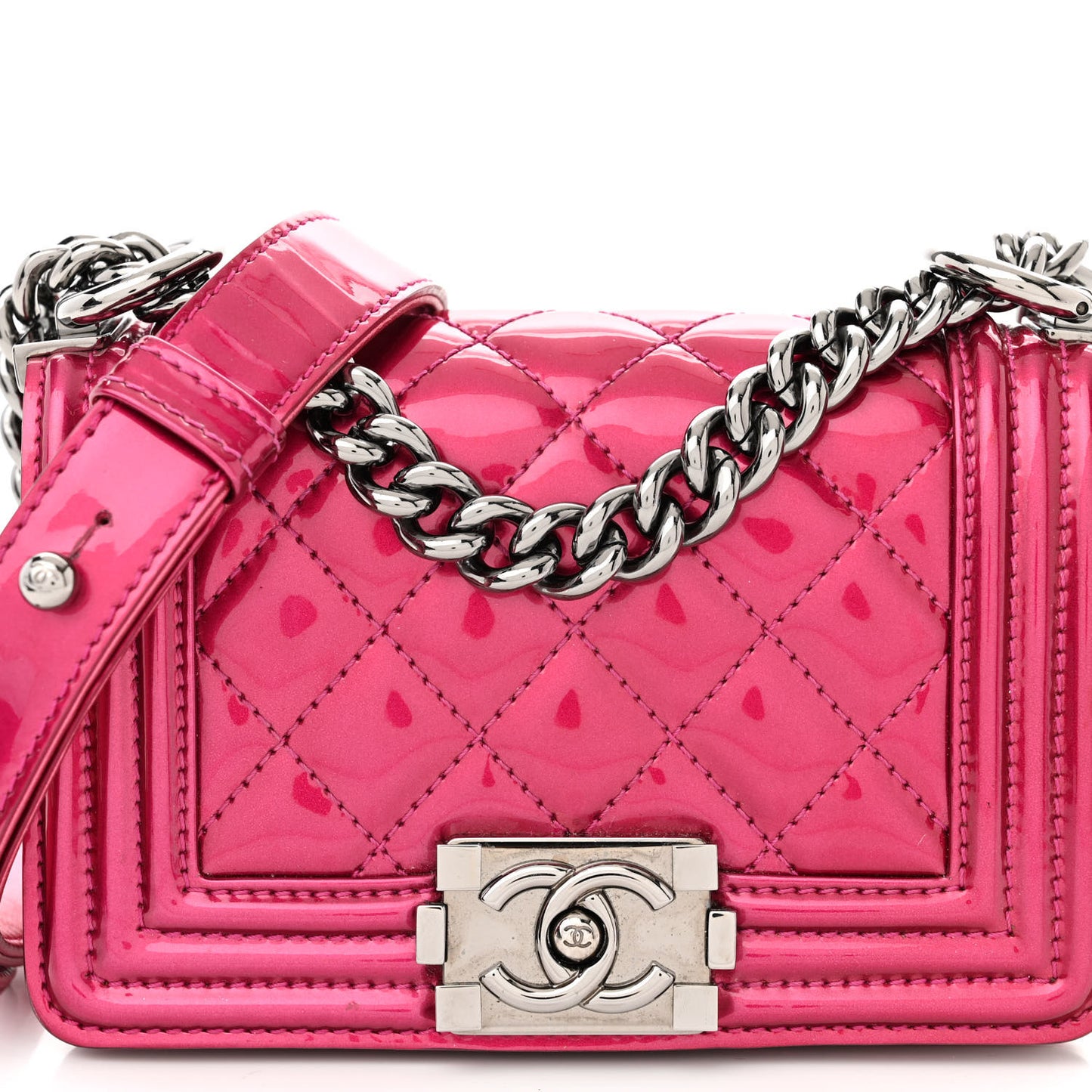 Metallic Patent Calfskin Quilted Mini Boy Flap Pink