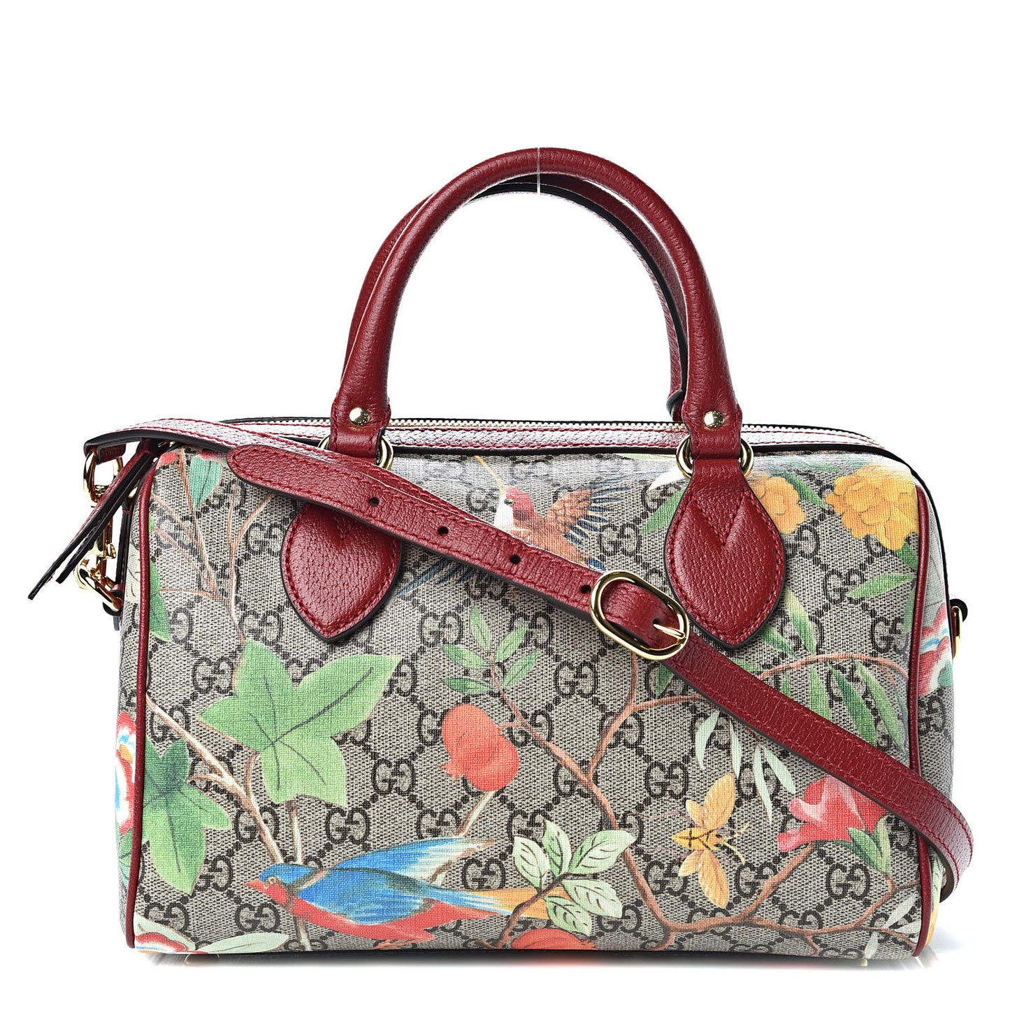 GG Supreme Monogram Tian Small Boston Beige Multicolor Red