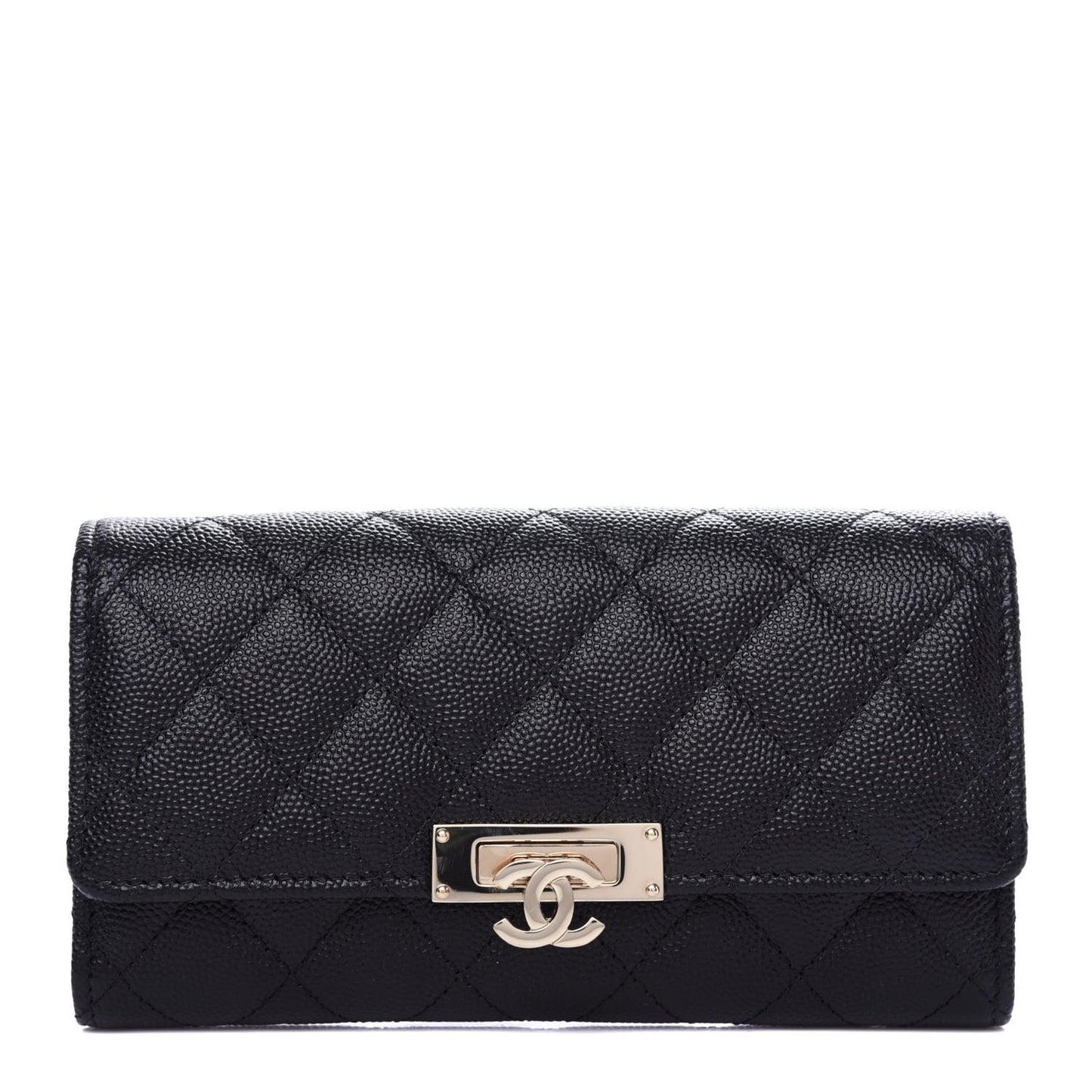 Caviar Quilted Large Golden Class Gusset Flap Wallet Black
