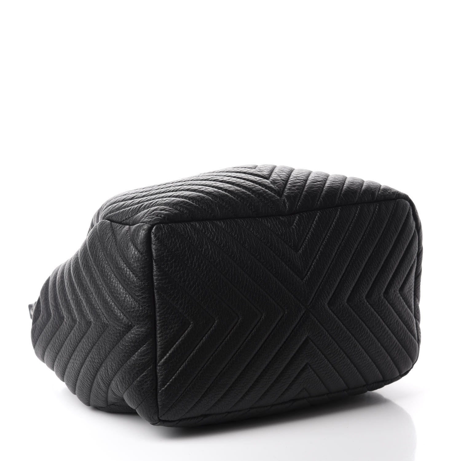 Chanel Deerskin Chevron Large CC Chain Bucket Drawstring Bag Black 4 of 10