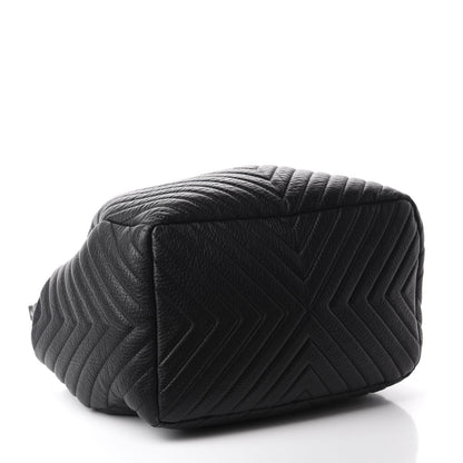 Chanel Deerskin Chevron Large CC Chain Bucket Drawstring Bag Black 4 of 10