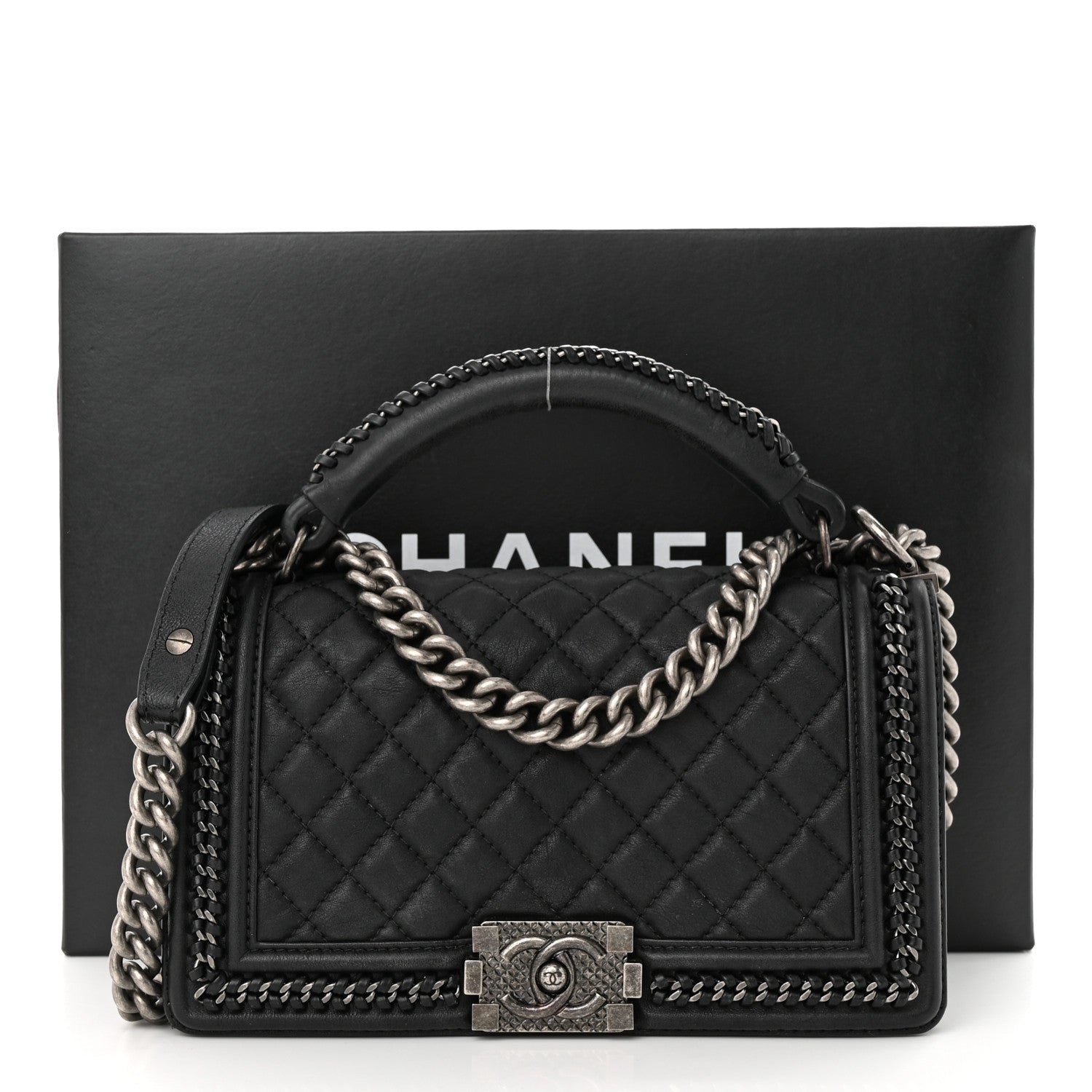Chanel Calfskin Quilted Medium Boy Top Handle Flap Black 11 of 11