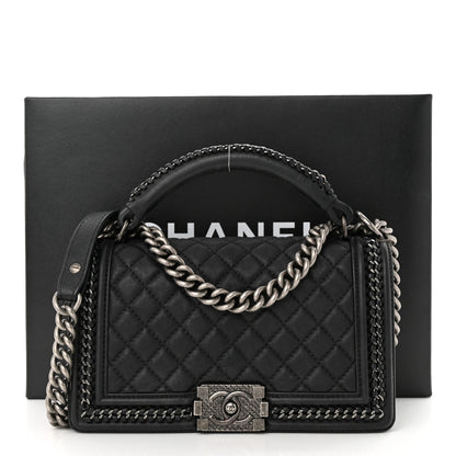 Chanel Calfskin Quilted Medium Boy Top Handle Flap Black 11 of 11