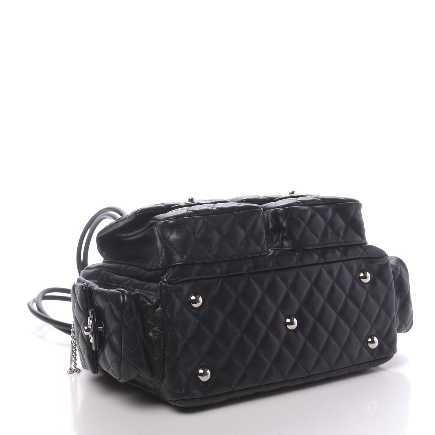 Calfskin Quilted Large Cambon Multipocket Reporter Black